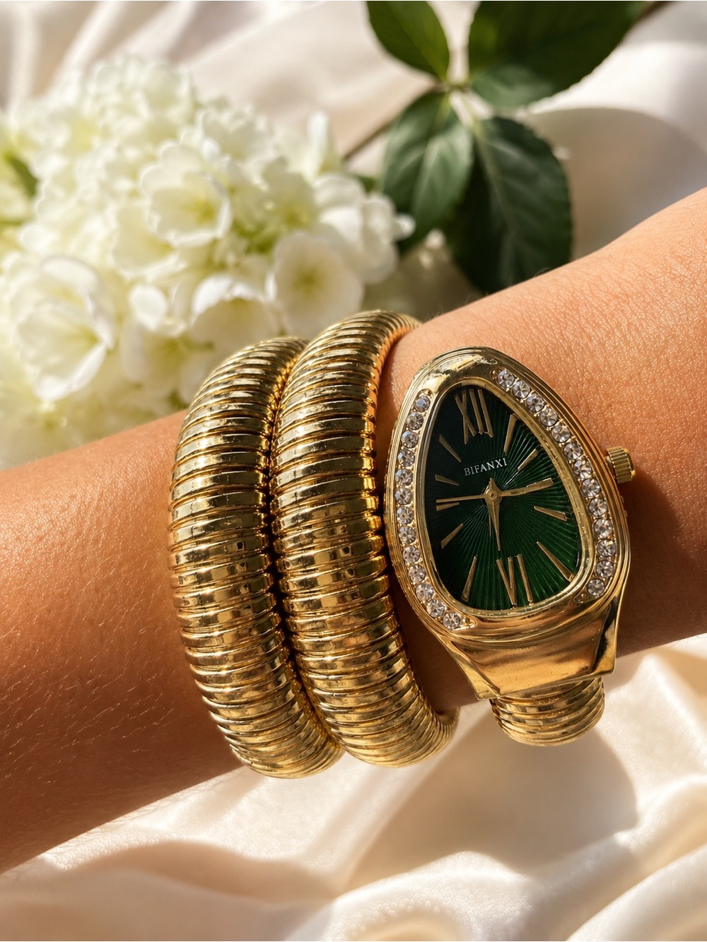 Serpenti Gold Snake Green Dial Wrap Watch